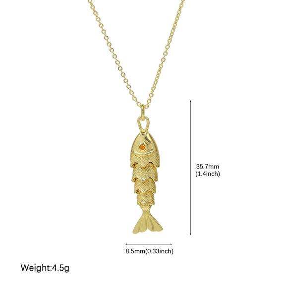 Creative Movable Microinlaid Zircon Small Fish Tropical Fish Pendant Necklace Copper Brass Electroplated