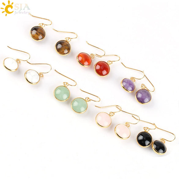 Creative Natural Crystal Convex Earrings Gold Plated Simple Fashion Earrings With Dripping Oil Finish