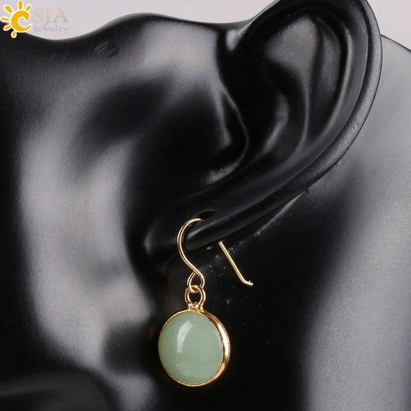 Creative Natural Crystal Convex Earrings Gold Plated Simple Fashion Earrings With Dripping Oil Finish