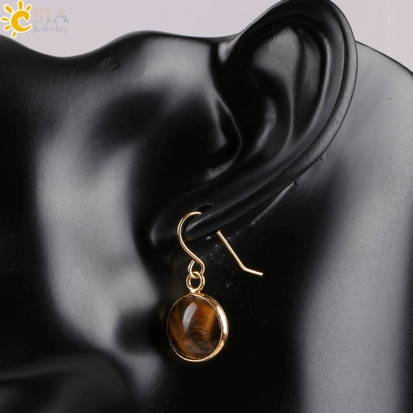 Creative Natural Crystal Convex Earrings Gold Plated Simple Fashion Earrings With Dripping Oil Finish