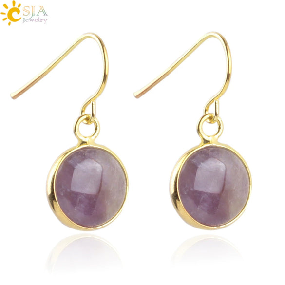 Creative Natural Crystal Convex Earrings Gold Plated Simple Fashion Earrings With Dripping Oil Finish