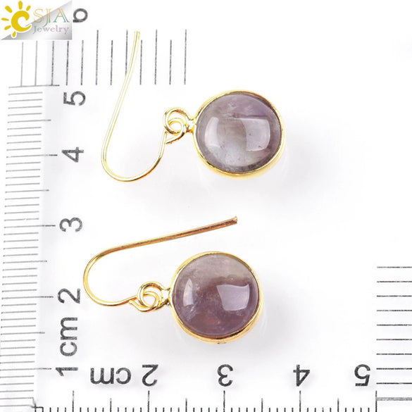 Creative Natural Crystal Convex Earrings Gold Plated Simple Fashion Earrings With Dripping Oil Finish