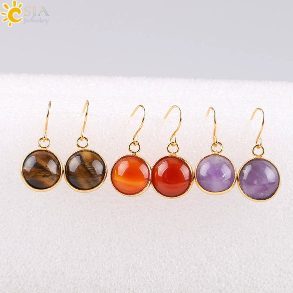 Creative Natural Crystal Convex Earrings Gold Plated Simple Fashion Earrings With Dripping Oil Finish