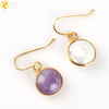 Creative Natural Crystal Convex Earrings Gold Plated Simple Fashion Earrings With Dripping Oil Finish