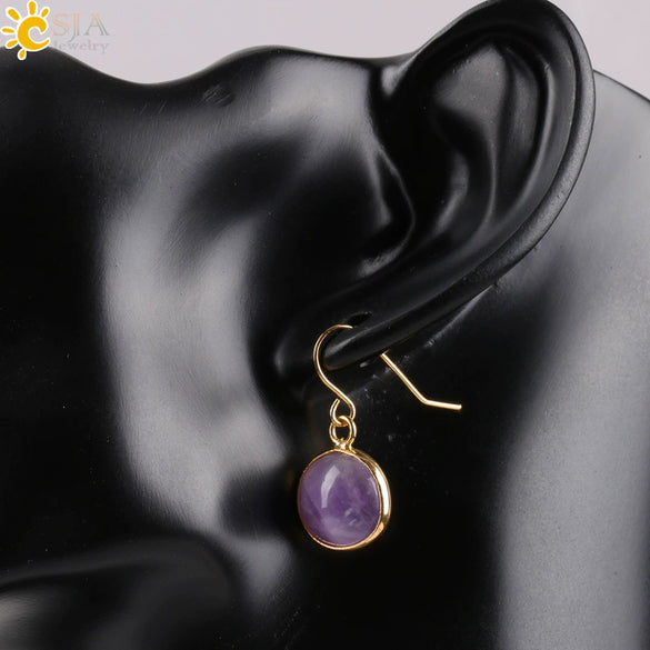 Creative Natural Crystal Convex Earrings Gold Plated Simple Fashion Earrings With Dripping Oil Finish