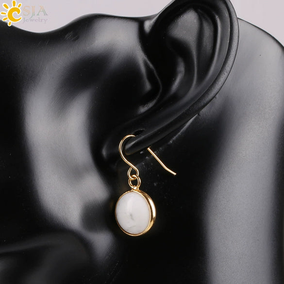 Creative Natural Crystal Convex Earrings Gold Plated Simple Fashion Earrings With Dripping Oil Finish