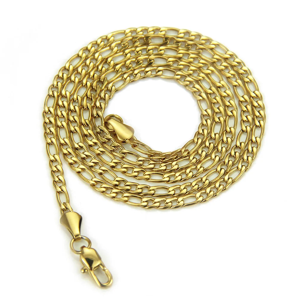 Creative New European And American Hip-Hop Stainless Steel Three Short Long Thin Gold Chain Necklace