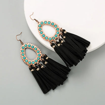 Creative New Exaggerated Leather Leopard Print Tassel Earrings