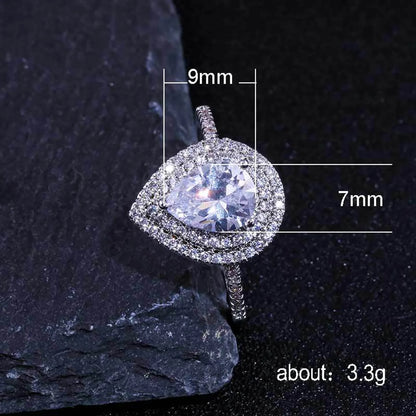 Creative New Pear-shaped Drop-shaped Copper Zircon Ring Women's Jewelry