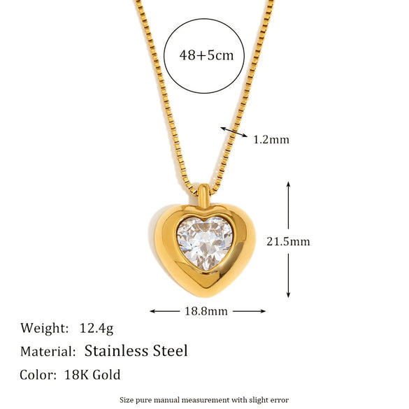 Creative Niche Design High Grade Women's Heart Shaped Stainless Steel Necklace With 18K Gold Plated Electroplating And Love Zircon Box Chain