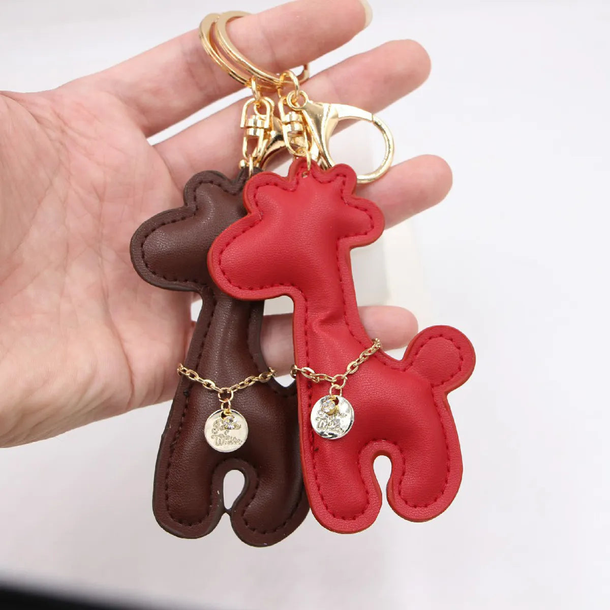 Creative Pu Giraffe Leather Keychain Car Pendant Cartoon Animal Deer Schoolbag Pendant Wholesale