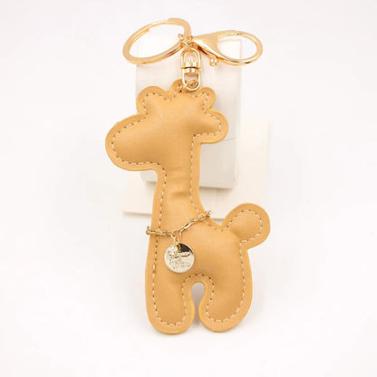 Creative Pu Giraffe Leather Keychain Car Pendant Cartoon Animal Deer Schoolbag Pendant Wholesale