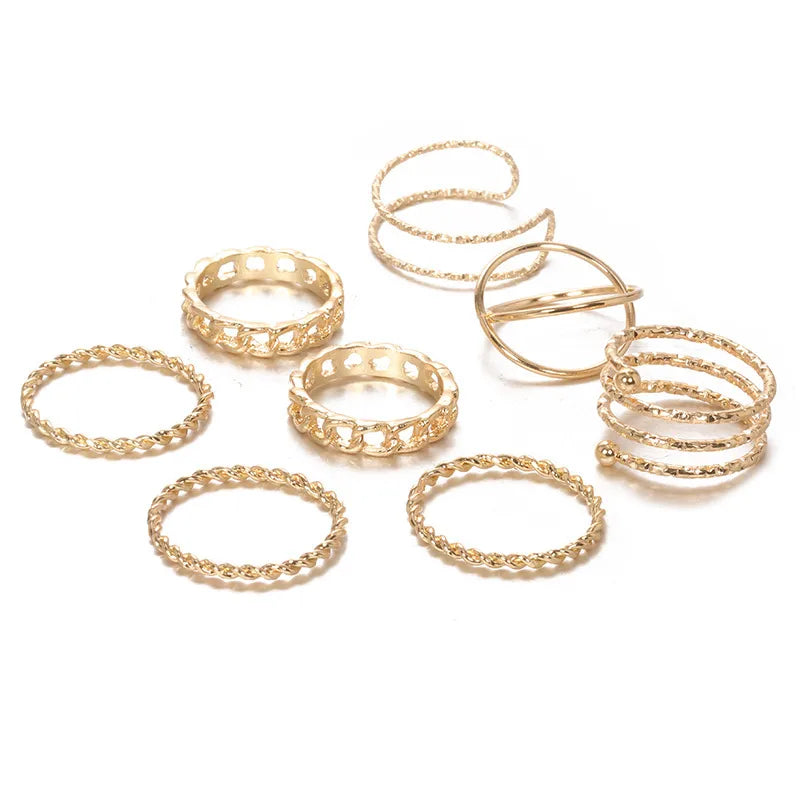 Creative Retro Simple Multi-Layer Cross-Opening Twist Joint Alloy Ring Set