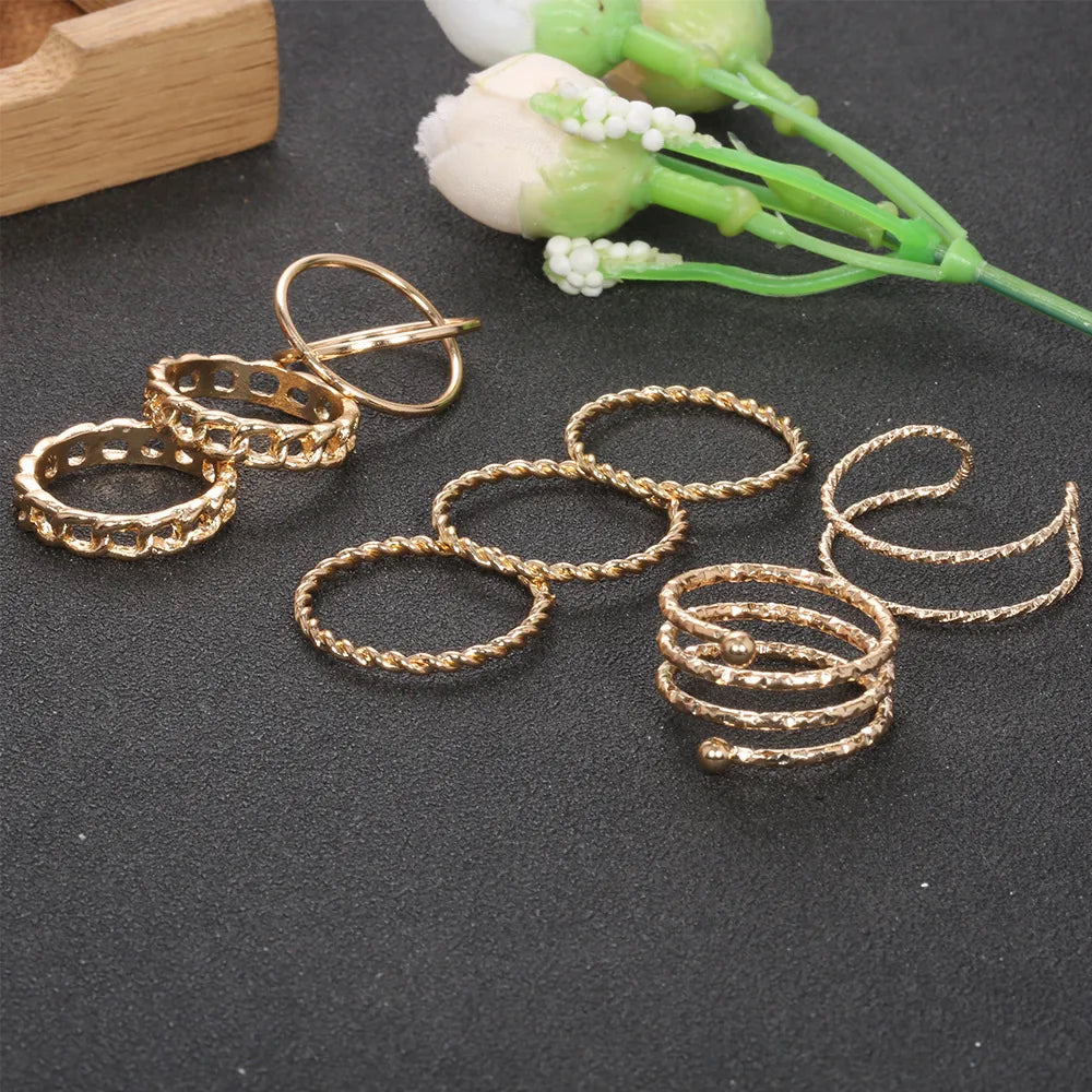 Creative Retro Simple Multi-Layer Cross-Opening Twist Joint Alloy Ring Set