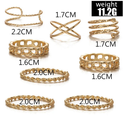 Creative Retro Simple Multi-Layer Cross-Opening Twist Joint Alloy Ring Set