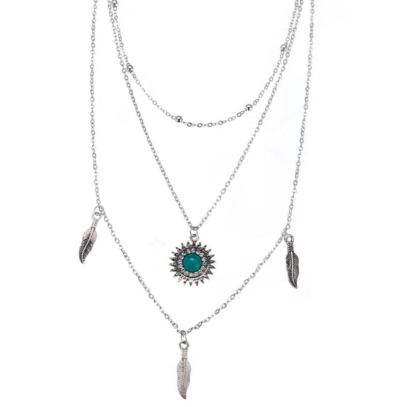 Creative Retro Simple Neck Chain Alloy Feather Pendant Multi-Layer Necklace Wholesale Nihaojewelry
