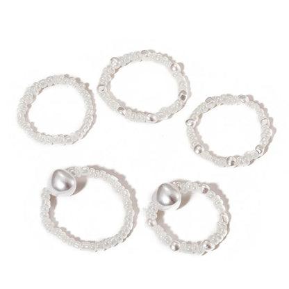 Creative Retro Simple White Rice Bead Ring White Pearl Ring 5-piece Set