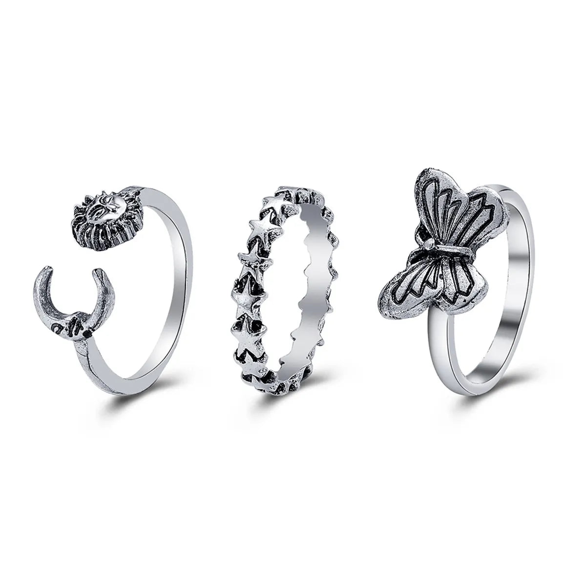 Creative Retro Sun Butterfly 3 Piece Set Open Ring Creative Personality Open Joint Ring Wholesale