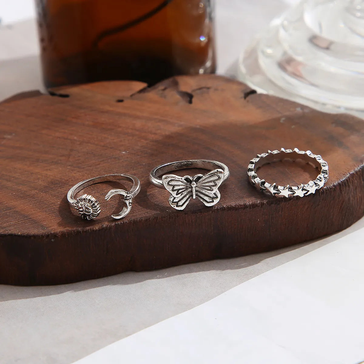 Creative Retro Sun Butterfly 3 Piece Set Open Ring Creative Personality Open Joint Ring Wholesale