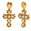 Creative Retro Women's Stainless Steel 18K Gold Plated Cross Earrings With Geometric Design And Color Diamond Pearl Accents