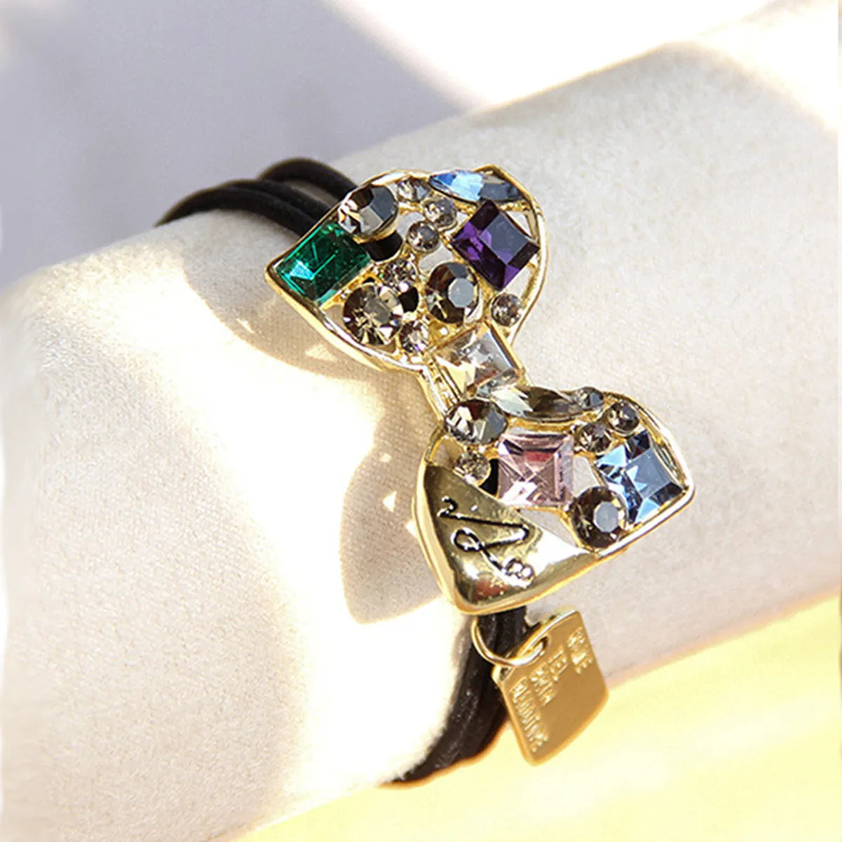 Creative Rhinestone Glass Baroque Head Rope Personality Rubber Band Metal Hollow Rhinestone Pendant Ball Head Hair Ring