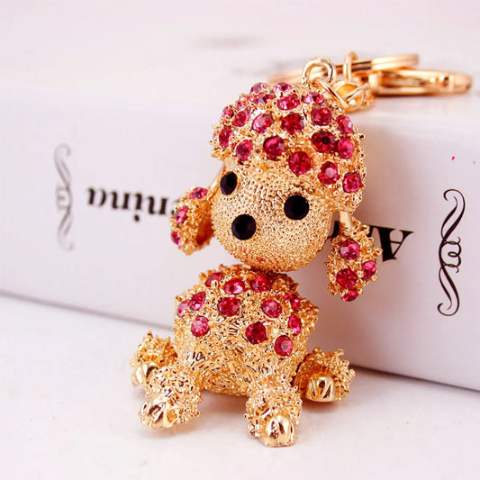 Creative Rhinestone Puppy Car  Cute Poodle Animal Metal Keychain Wholesale