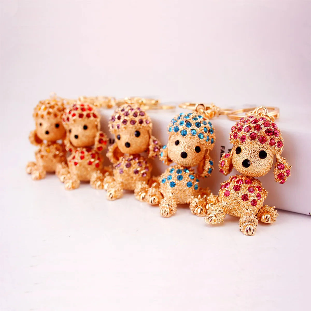 Creative Rhinestone Puppy Car  Cute Poodle Animal Metal Keychain Wholesale