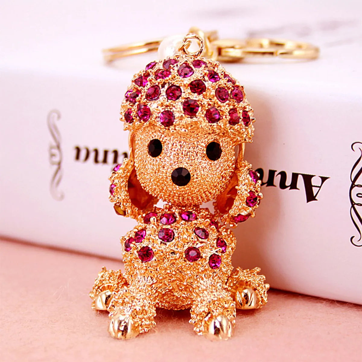 Creative Rhinestone Puppy Car  Cute Poodle Animal Metal Keychain Wholesale