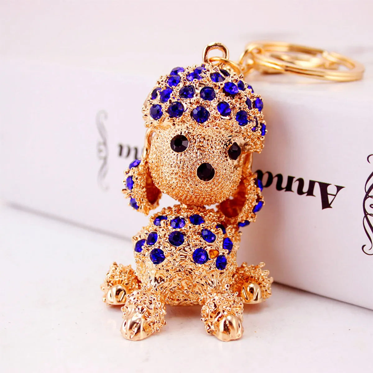 Creative Rhinestone Puppy Car  Cute Poodle Animal Metal Keychain Wholesale