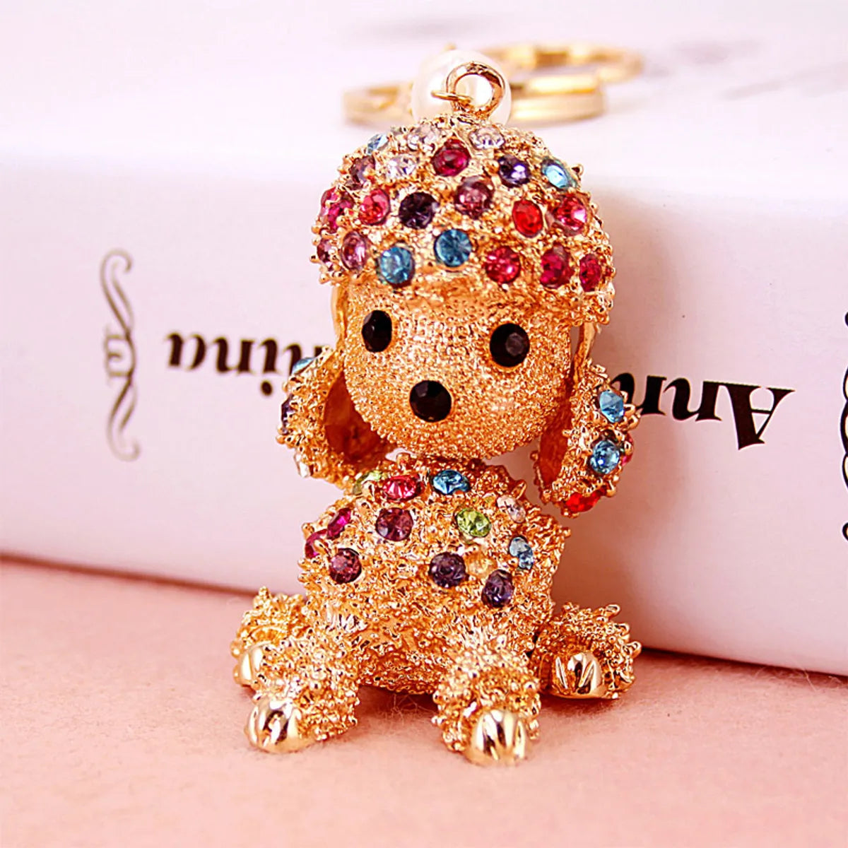 Creative Rhinestone Puppy Car  Cute Poodle Animal Metal Keychain Wholesale