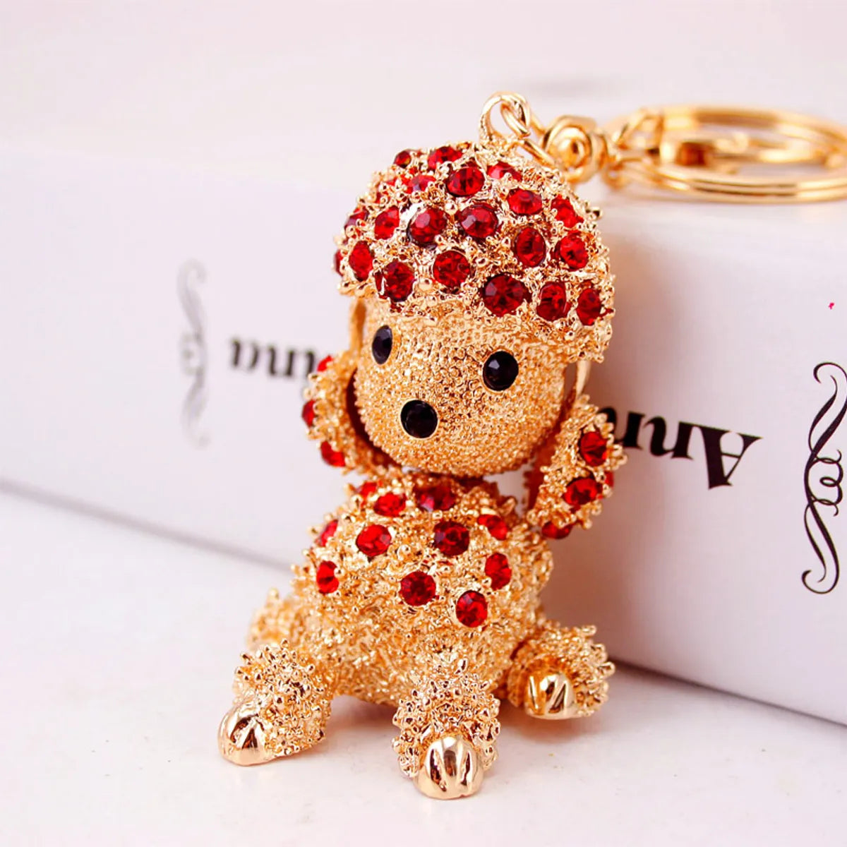 Creative Rhinestone Puppy Car  Cute Poodle Animal Metal Keychain Wholesale