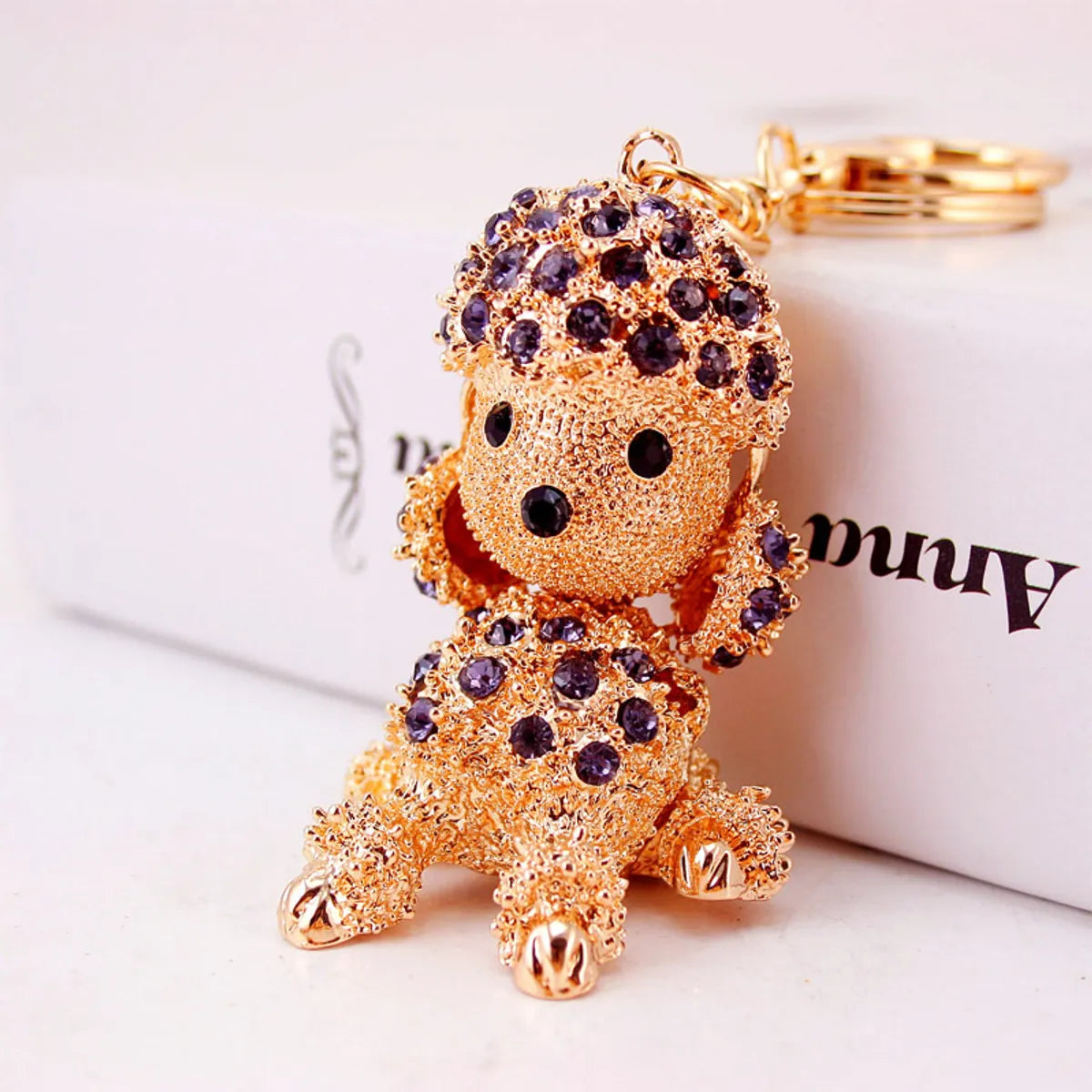 Creative Rhinestone Puppy Car  Cute Poodle Animal Metal Keychain Wholesale