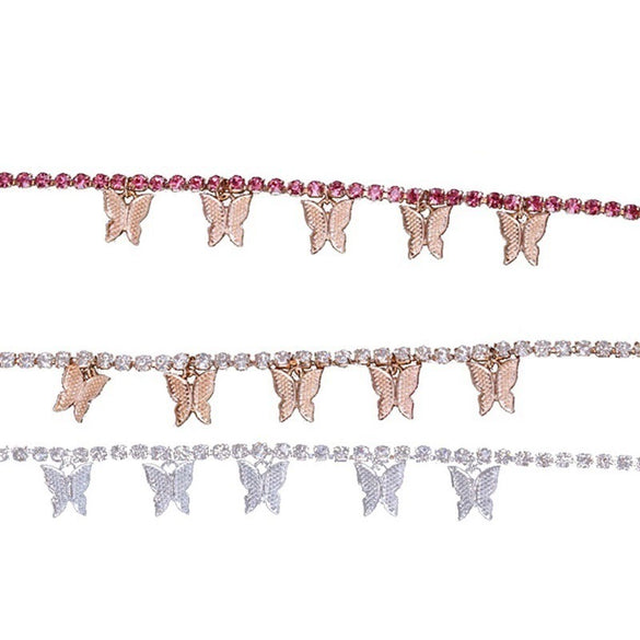 Creative Rhinestone Small Butterfly Anklet Alloy Claw Chain Tassel Foot Decoration With Inlaid Artificial Gemstones And Semi Precious Stones For Women