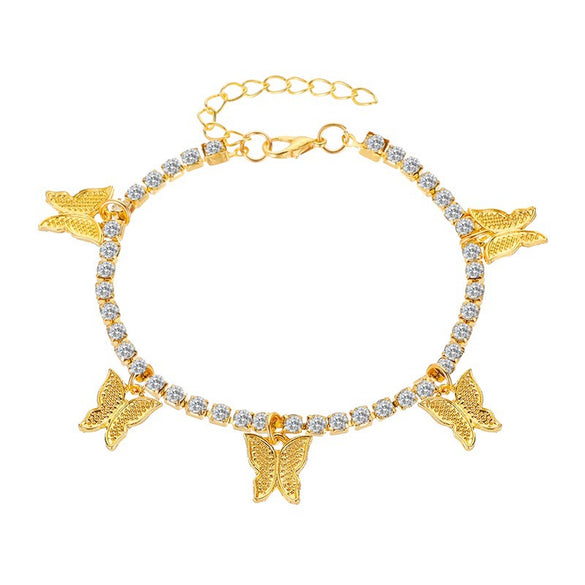 Creative Rhinestone Small Butterfly Anklet Alloy Claw Chain Tassel Foot Decoration With Inlaid Artificial Gemstones And Semi Precious Stones For Women