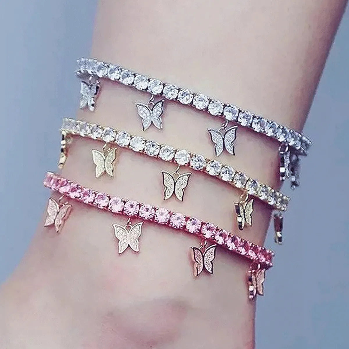 Creative Rhinestone Small Butterfly Anklet  Tassel Foot Decoration Wholesale