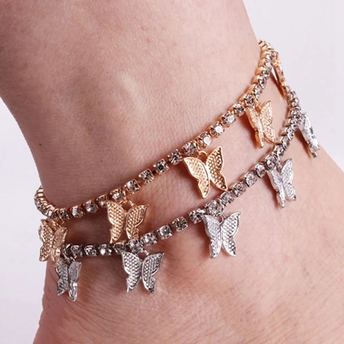 Creative Rhinestone Small Butterfly Anklet  Tassel Foot Decoration Wholesale