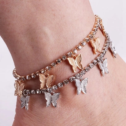 Creative Rhinestone Small Butterfly Anklet  Tassel Foot Decoration Wholesale