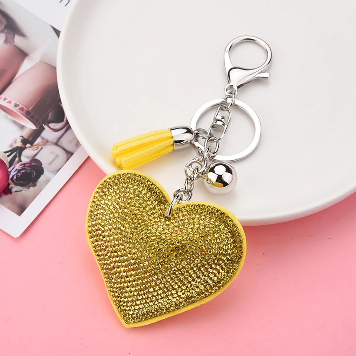 Creative Sequins Heart Pendant Tassel Key Chain Wholesale Nihaojewelry