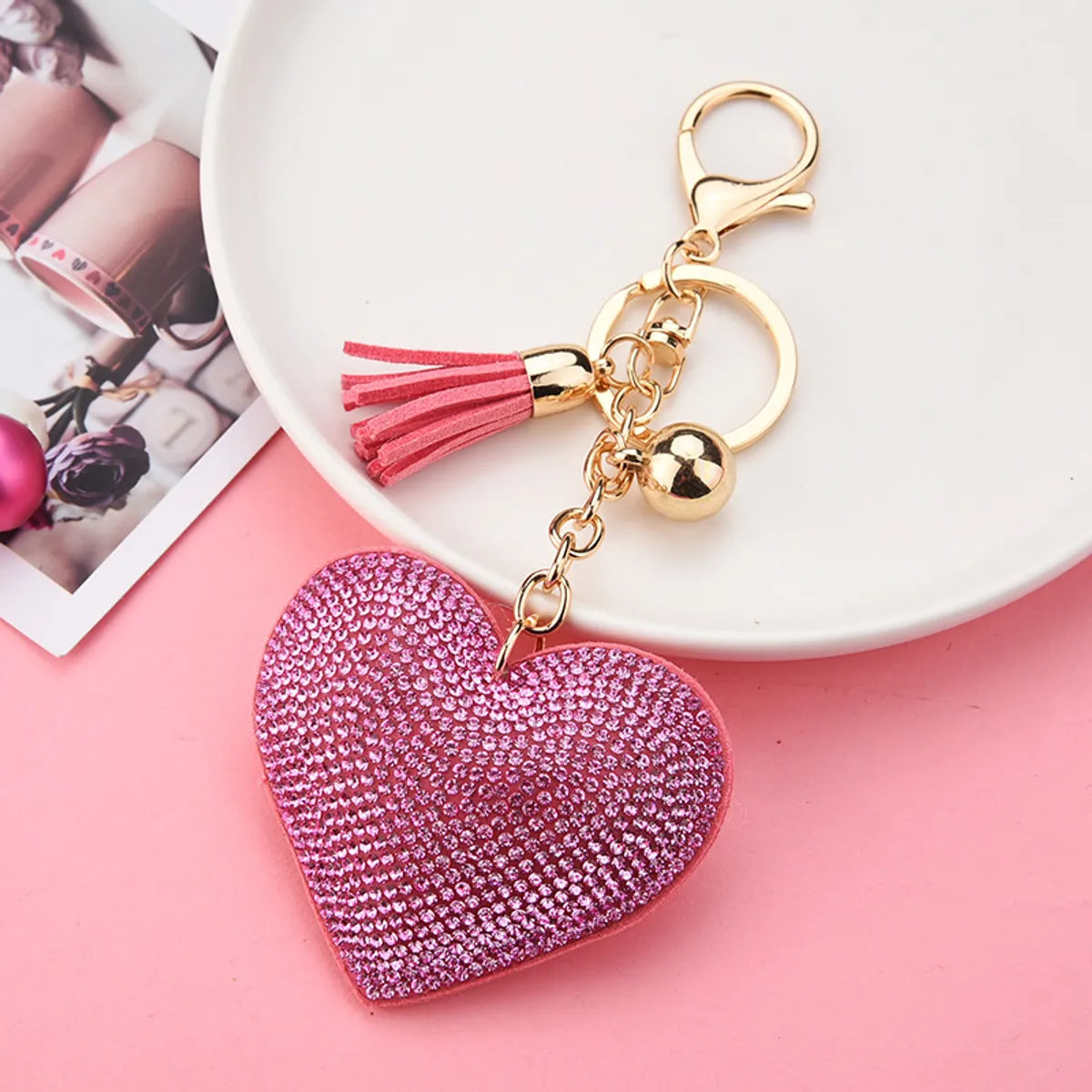 Creative Sequins Heart Pendant Tassel Key Chain Wholesale Nihaojewelry