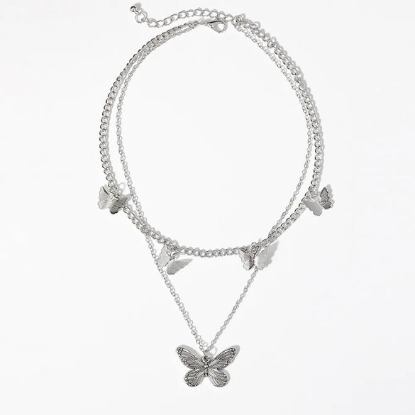 Creative Simple Jewelry Retro Antique Butterfly Pendant Double Necklace