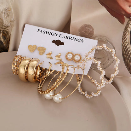 Creative Simple Pearl Butterfly Chain Hoop Earring 9 Piece Set Wholesale Gooddiy