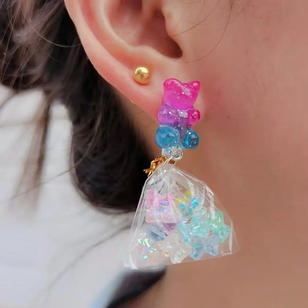 Creative Simulation Food Mini Jelly Bear Candy Drop Earrings