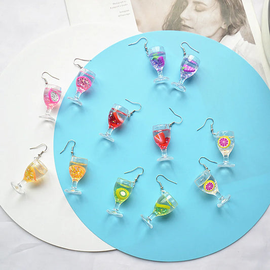 Creative Simulation Goblet Fruit Juice Milk Tea Earrings