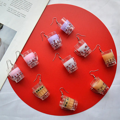 Creative Simulation Goblet Fruit Juice Milk Tea Earrings