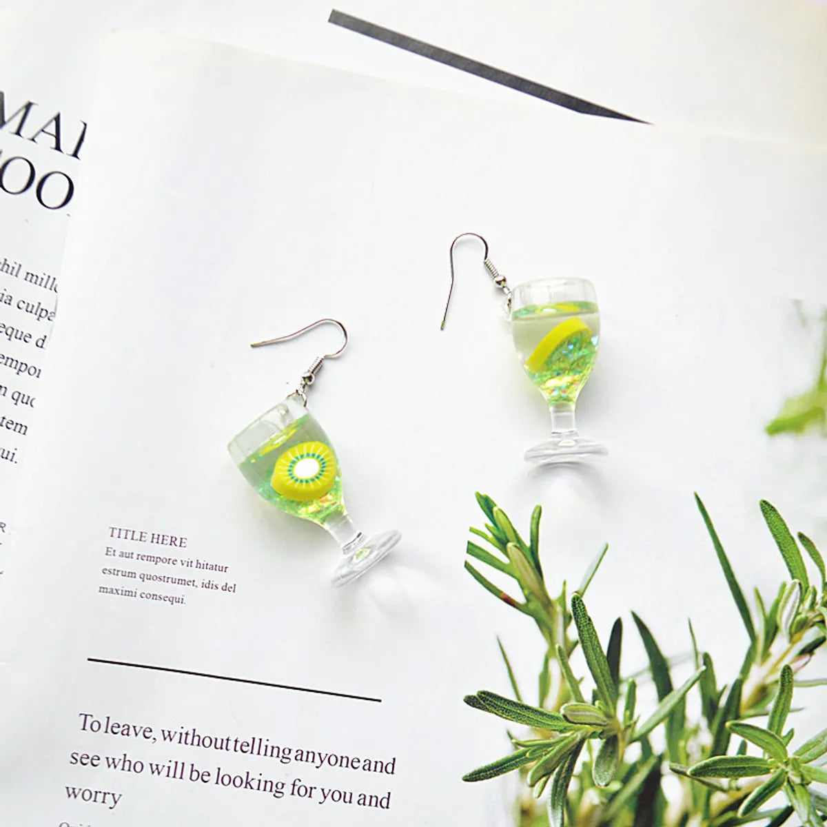 Creative Simulation Goblet Fruit Juice Milk Tea Earrings