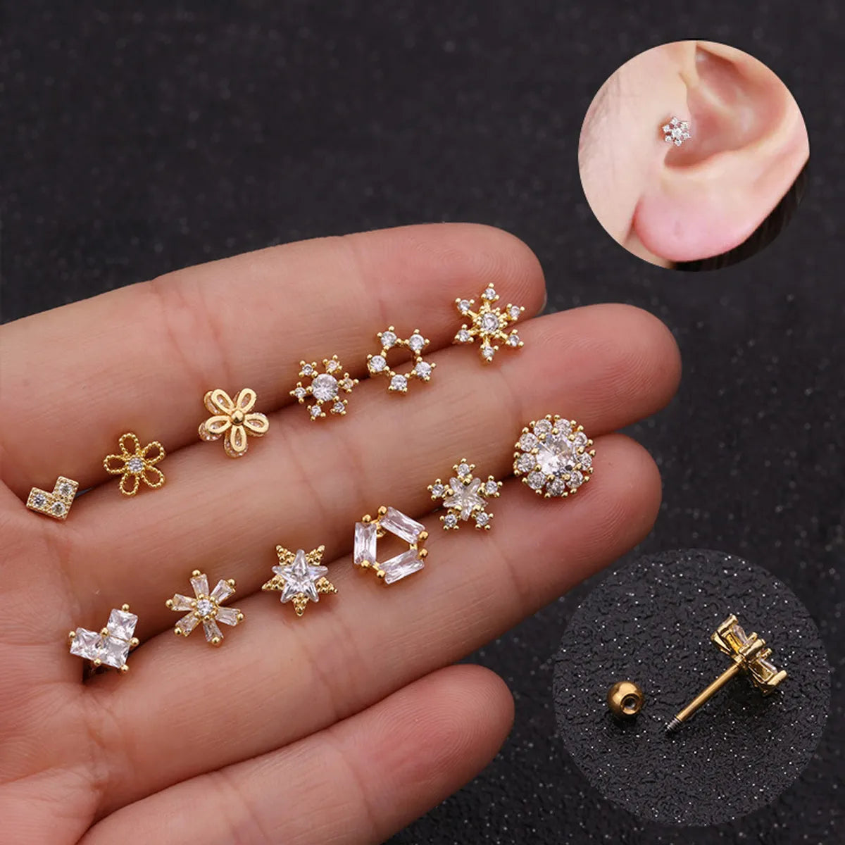 Snowflake Inlaid Shell Metal Earrings Ear Studs