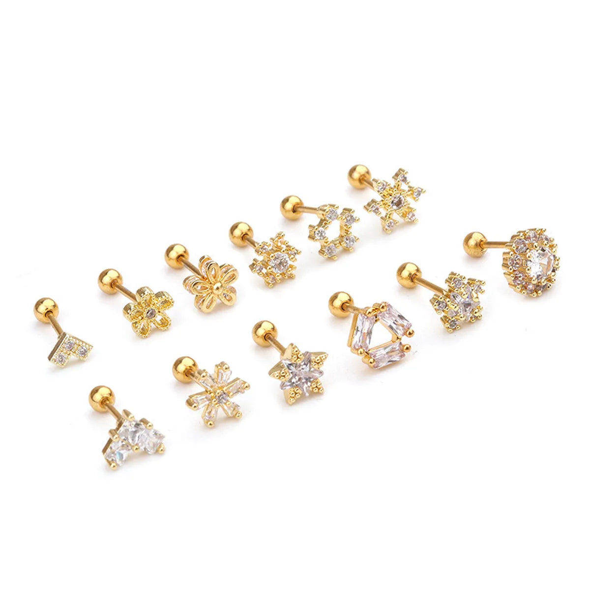 Snowflake Inlaid Shell Metal Earrings Ear Studs