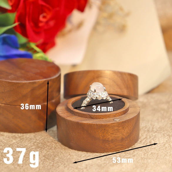 Creative Solid Wood Round Ring Box Black Walnut Jewelry Storage Gift Box With Flannel Lining And Engraved Craftsmanship