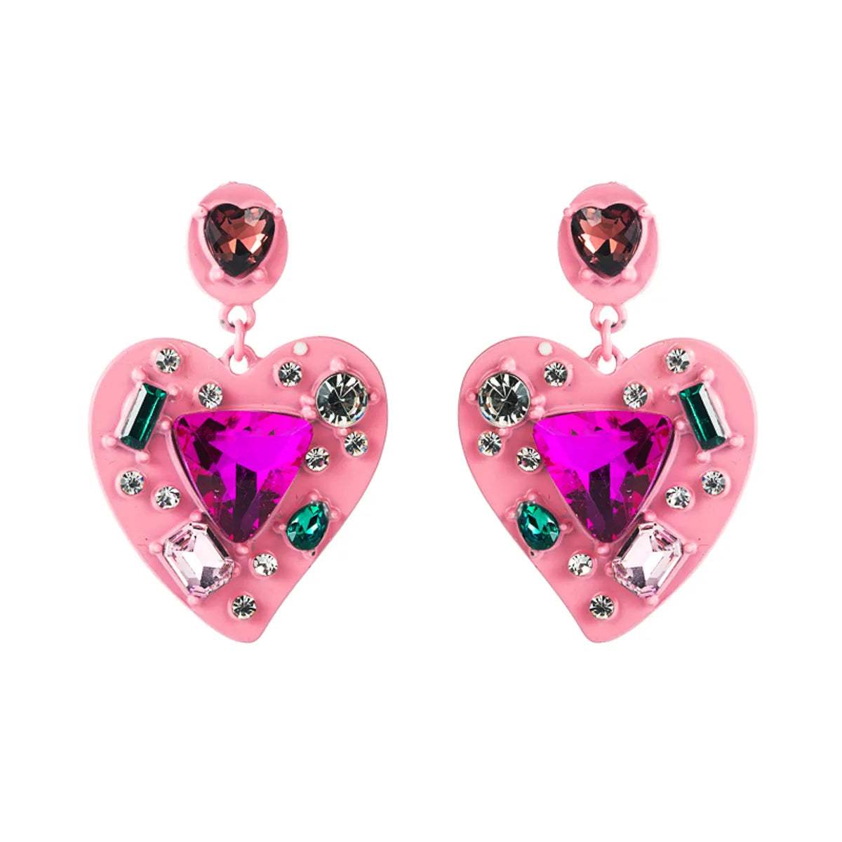 Creative Spray Paint Rhinestone Diamond Heart-Shaped Earrings