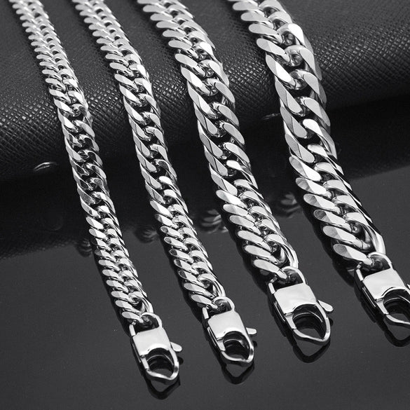Creative Stainless Steel Cuban Chain Necklace And Bracelet With Square Buckle Geometric Electroplated Unisex Jewelry